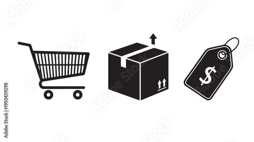 Shopping Cart Icon With Package Box And Price Tag For E-commerce Concepts