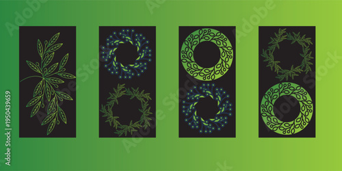 Flowers and butterflies on a green background with place for your text