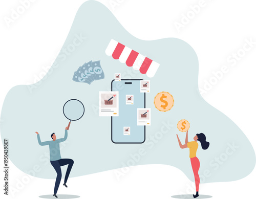 E-commerce store for online shopping and purchases.Distant internet shop with website or mobile application platform for customers .person's life situation and his activities.