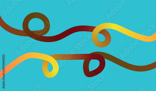 Vibrant abstract image featuring wavy lines in shades of yellow orange and brown on a bright turquoise background