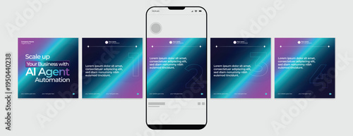 Set of LinkedIn Carousel Post, editable social media Instagram carousel post, modern and creative AI agent business carousel post template, eps 10.