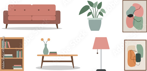 Modern abstract art and minimalist furniture create a cozy interior scene