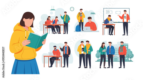 Student Life Collage: A vibrant depiction of students in various activities, embodying the dynamic essence of education and campus life.