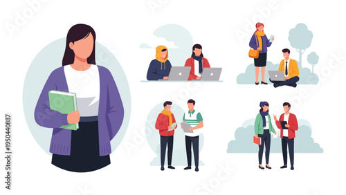 Diversity of people for concept Illustration: Depicting a spectrum of people engaged in various activities, this image shows unity, collaboration.