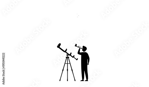 Man Looking Through Telescope at Moon Vector Illustration Astronomy Discovery Concept