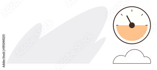 Productivity, time management, efficiency, weather forecast, simplicity, modern aesthetics. Minimal timer with a half-filled gauge and cloud graphic. Productivity and time management concept