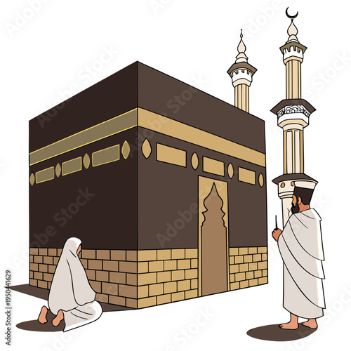 A man and a woman praying near the kaaba in mecca