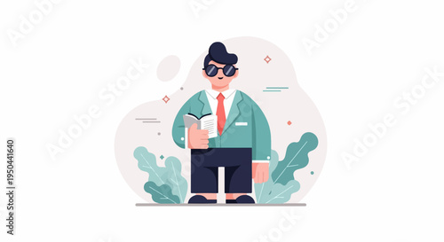 A man in sunglasses and suit reading a book