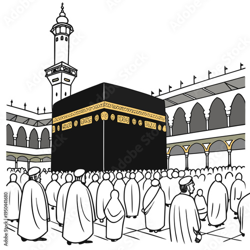 A large black cube with gold trim surrounded by people