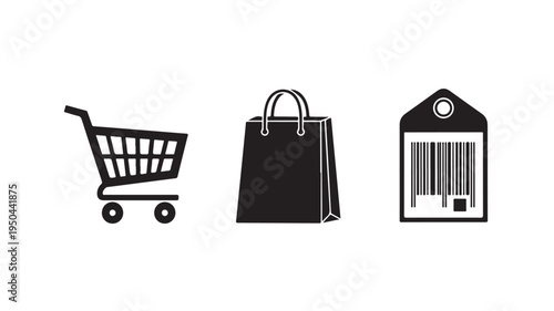 Shopping cart, bag, and price tag icons for e-commerce concepts