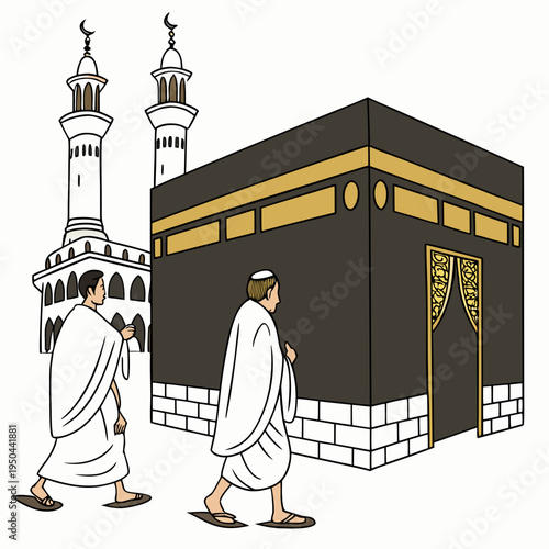 A drawing of a black and gold building with people walking in front