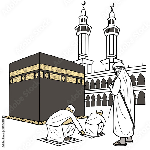 Muslims praying in front of the kaaba