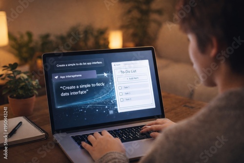 Coding education concept with to-do list app interface on laptop screen, Vibe coding concept
