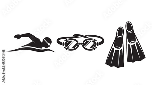 Swimmer Diving with Goggles and Fins on White Background for Sports Concepts