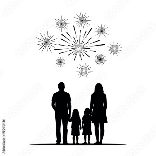 Family watching fireworks together silhouette 1.