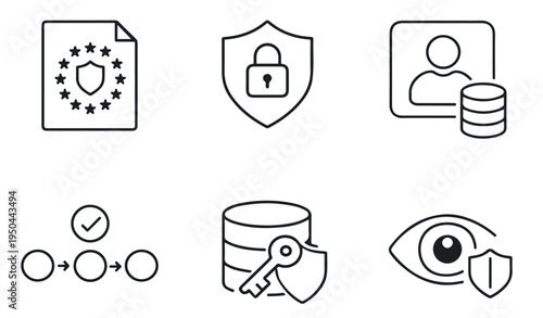 Cybersecurity and data protection icons in outlined and filled styles