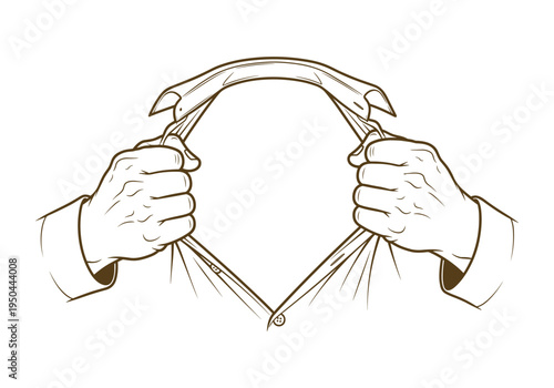 Hands opening shirt revealing empty space in sketch style for your logo vector