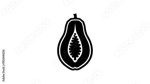 Minimalist papaya icon with halved fruit silhouette design