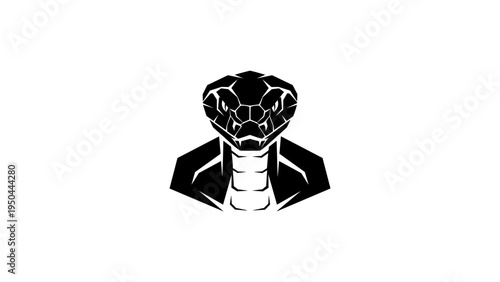 Geometric cobra illustration: monochrome snake design with bold lines