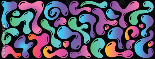 Colorful abstract liquid shapes collection with fluid gradient blobs and organic forms on dark background. Modern graphic illustration perfect for posters, branding, packaging, and creative design.