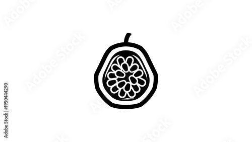 Black and white passion fruit slice icon on white background