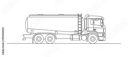 Continuous line drawing of tanker truck vehicle for fuel or water vector art