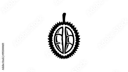 Minimalist black and white durian silhouette with geometric patterns