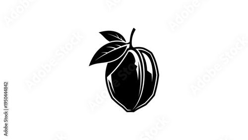 Minimalist black and white mango silhouette with leaves