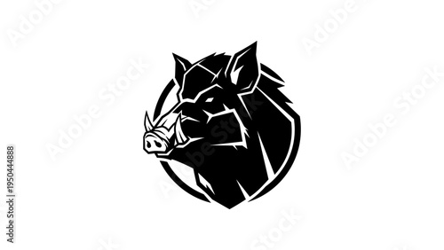 Dynamic boar silhouette in monochrome circle design