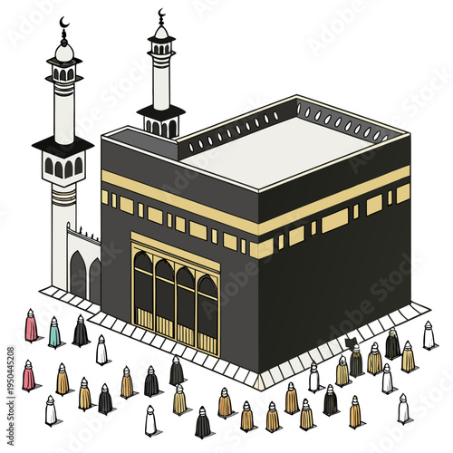 A large black building with gold trim and two towers