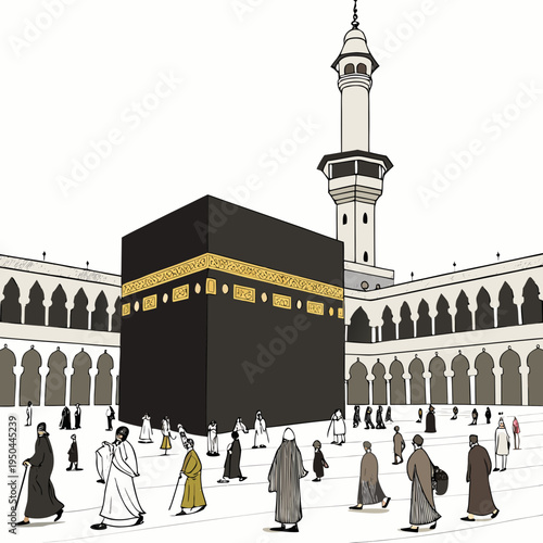 The kaaba in mecca with people gathered around