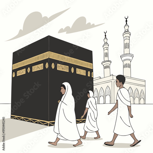 Pilgrims walking around the kaaba