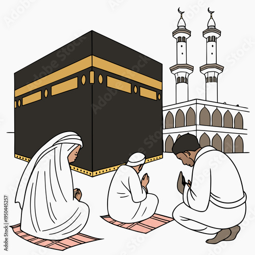 Muslims praying in front of the kaaba