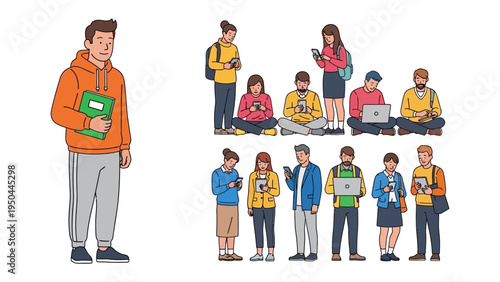 Digital Natives: A collection of modern youth engaging with technology and the digital world, capturing the essence of connection and learning.