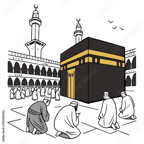 Men praying in front of the kaaba