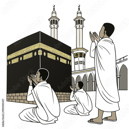 Men praying in front of the kaaba
