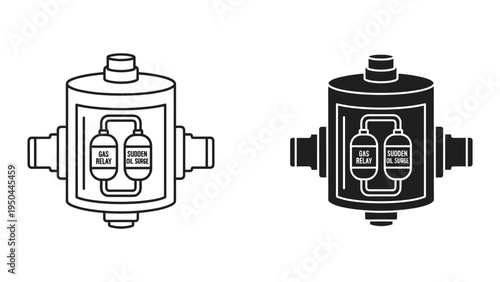 Gas Relay and Sudden Oil Surge Protection Device Icon - Line Art and Silhouette