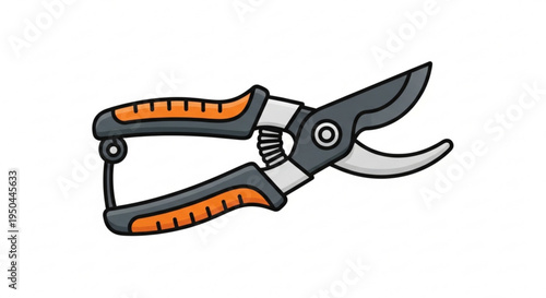 Pruning shears with orange and gray handles for gardening and landscaping tasks on a white background