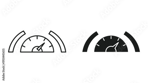 Speedometer Icons: Line Art and Solid Fill, Measuring Speed, Performance, Gauge, Dial, Dashboard Elements