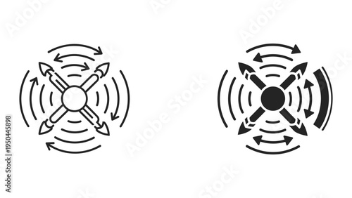 Drone Propeller Rotation Symbols, Line and Silhouette Icons