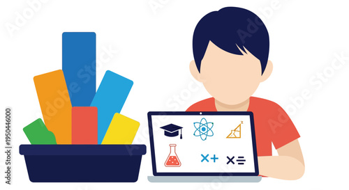 Boy using laptop for education purposes.