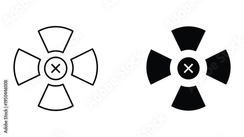 Radiation Symbol with X Icon - Outline and Solid Black Icons