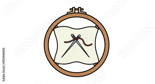 Embroidery hoop with scissors and fabric for sewing and crafting projects on a white background