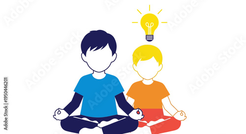 Two Boys Meditating in Lotus Position.