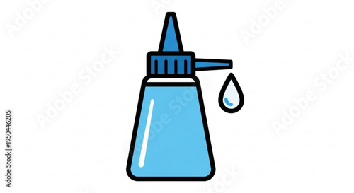 A blue squeeze bottle with a dropper lid releasing a single drop isolated on white background for medical or cleaning product use