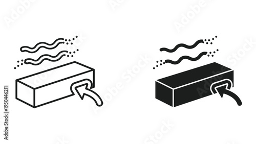 Airflow and Filtration Icon: Incoming Air to a Rectangular Element with Wavy Lines