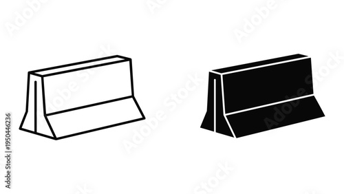 Set of Concrete Jersey Barriers, Outline and Solid Icon for Traffic Control and Construction Safety