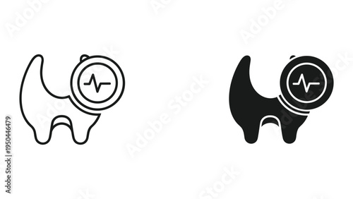 Cat Icon with Heartbeat Line - Vector Illustration for Pet Health and Care