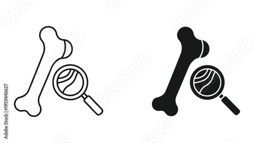 Bone and Magnifying Glass Icon Set - Medical Research, Analysis, and Investigation Concepts