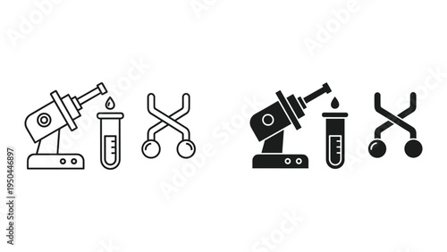 Scientific Laboratory Equipment Icons: Pipette, Test Tube, and Forceps